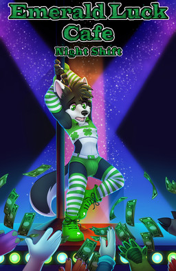 anthro armwear banknote bottomwear bow_tie breath bulge clothing crop_top dancing erotic_dance footwear green_eyes group hotpants legwear looking_down magic magic_shoes male money navel open_hands panting pattern_clothing pole seductive shirt shoes shorts socks sparkles stage stage_lights stockings strip_club striped_clothing stripes stripper stripper_pole tail topwear conditional_dnp infinitedelusion mythology crisp_the_wolf animate_inanimate canid canine canis mammal mythological_creature wolf absurd_res hi_res