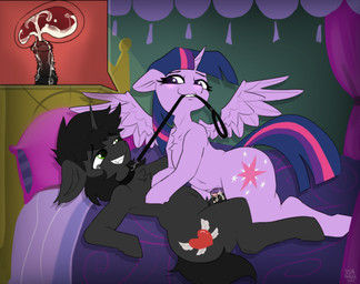 animal_genitalia animal_penis animal_vulva bed black_body black_fur blush bodily_fluids chest_tuft clenched_teeth cum cum_drip cum_inside cum_splash cutie_mark dominant dominant_female dominant_feral dripping duo ejaculation equine_genitalia equine_penis equine_vulva eyelashes female feral feral_on_feral feral_penetrated fur furniture genital_fluids genitals green_eyes hair horn impregnation leash leash_in_mouth leash_pull leashed_male long_eyelashes male male/female multicolored_hair object_in_mouth on_bed penetration penis purple_bedding purple_body sharp_teeth smug_face submissive submissive_male tears teeth thick_thighs tuft unicorn_horn vulva wings x-ray_view nyanakaru friendship_is_magic hasbro my_little_pony mythology fan_character oliver_(kitsuneobx) twilight_sparkle_(mlp) equid equine horse hybrid mammal mythological_creature mythological_equine pony unicorn winged_unicorn absurd_res hi_res