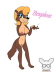 anthro big_breasts blonde_hair blue_eyeshadow breasts eyeshadow female genitals green_eyes hair kendraeevee makeup nipples nude pussy solo kendratheshinyeevee a_toon_rabbit_in_a_weasels'_den persephone_(kendraeevee) mammal mustelid musteline true_musteline weasel hi_res