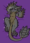 4_ears ambiguous_gender anthro aroused bedding bedding_background blush breath brown_body brown_feathers claws feathers feet grey_body grey_feathers hand_on_head high-angle_view in_heat lying multi_ear nude on_back panting purple_background shaking simple_background solo teeth trembling winged_arms wings trout_(artist) avali avian