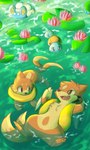 2017 2_tails 3_fingers 3_toes ambiguous_gender biped black_nose blue_body blue_skin brown_eyes buizel chest_tuft detailed_background feet feral fingers floatzel froakie fur generation_1_pokemon generation_3_pokemon generation_4_pokemon generation_6_pokemon group hi_res leslichu lotad multi_tail nintendo nude open_mouth orange_body orange_fur orange_tail outside pokemon pokemon_(species) purple_eyes squirtle swimming tail toes tongue tuft water yellow_eyes