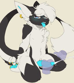 animal_genitalia animal_penis anthro blush bodily_fluids claws cum cumshot disembodied_hand duo ear_piercing ejaculation erection fur genital_fluids genitals hair handjob kneeling knot male nude open_mouth orgasm pawpads paws penile penis piercing sex simple_background solo_focus teeth tongue tongue_out backsash vanillabean ferrin mammal 2019 absurd_res digital_media_(artwork) hi_res