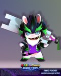 anthro arms_bent belt black_belt black_boots black_clothing black_footwear black_hair black_handwear black_jacket black_mittens black_topwear blue_eyes boots clothed clothing eyebrows eyelashes eyeshadow featureless_crotch female female_anthro flat_chested footwear front_view fur green_eyebrows green_hair grey_background hair handwear holding_melee_weapon holding_object holding_sword holding_weapon jacket light long_ears looking_at_viewer makeup melee_weapon mitten_hands mittens multicolored_body noseless open_clothing open_jacket open_mouth open_smile open_topwear pink_tongue purple_clothing purple_ear_piercing purple_eyeshadow purple_shirt purple_topwear sharp_teeth shirt shoes short_hair simple_background smile smiling_at_viewer solo spiky_hair sword sword_on_shoulder tan_body tan_inner_ear tan_skin teeth text thick_eyebrows title tongue topwear two_tone_body weapon white_body white_fur year fabio_pochet mario_plus_rabbids_sparks_of_hope raving_rabbids rayman_(series) ubisoft edge_(mario_plus_rabbids) lagomorph mammal rabbid 2023 4:5 absurd_res artist_name colored digital_drawing_(artwork) digital_media_(artwork) english_description english_text hi_res lighting official_art shaded