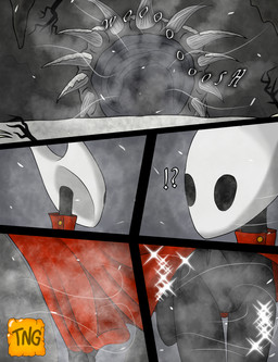 anthro cavern cloak cloak_only close-up clothing female genitals red_clothing snow solo surprised vulva wind wind_lift the_nameless_guy hollow_knight_(franchise) team_cherry hornet_(hollow_knight) arthropod hybrid insect comic hi_res