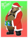 anthro belly blush border brown_body brown_fur clothed clothing facial_piercing fur gift gradient_background holding_gift holding_object holidays lip_piercing lip_ring looking_at_viewer male overweight overweight_anthro overweight_male partially_clothed piercing ring_piercing simple_background slightly_chubby snakebite_piercing solo tongue tongue_out white_border kronexfire christmas bear mammal 2015 hi_res