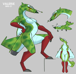 aircraft airplane anthro back_wings blue_body breasts cockpit digitigrade featureless_breasts featureless_crotch female fin green_body jet jet_engine looking_at_viewer machine metallic_body non-mammal_breasts not_furry nude nude_anthro nude_female sharp_teeth simple_background solo tail tail_fin teeth text tongue tongue_out vehicle wings yellow_eyes ara_squawks mig-21 russian_aircraft_corporation_"mig" valerie_(ara_squawks) aeromorph living_aircraft living_machine living_vehicle digital_media_(artwork) hi_res multiple_images