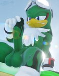 anthro balls chest_tuft eyewear eyewear_on_head genitals goggles goggles_on_head holding_penis male masturbation muscular muscular_male pecs penis presenting presenting_penis pubes solo tattoo tuft artemissaturn sega sonic_riders sonic_the_hedgehog_(series) jet_the_hawk accipitrid accipitriform avian bird 3d_(artwork) digital_media_(artwork)