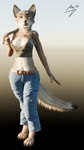 anthro bottomwear clothing denim denim_bottomwear denim_clothing female fur jeans pants pose sexy_eyes shirt solo tail tank_top topwear reaching_art naala canid canine canis mammal wolf 3d_(artwork) 9:16 blender_(artwork) digital_media_(artwork) hi_res