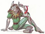 anthro brown_hair clothed clothing english_text felid feline female hair jenika_watkins jester long_hair lynx mammal nevarraven solo text