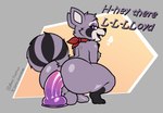 anal anal_penetration anthro backsack balls bedroom_eyes black_markings black_nose black_stripes bodily_fluids breath cheek_tuft crouching dialogue dildo dildo_in_ass dildo_insertion erection eyelashes eyeshadow facial_tuft fangs femboy fur genital_fluids genitals grey_background half-closed_eyes head_tuft humanoid_genitalia humanoid_penis leaking_precum leg_markings makeup male markings narrowed_eyes object_in_ass offscreen_character open_mouth penetration penis perineum precum purple_body purple_dildo purple_eyeshadow purple_fur rear_view red_scarf scarf seductive sex_toy sex_toy_in_ass sex_toy_insertion simple_background socks_(marking) solo striped_markings striped_tail stripes tail tail_markings talking_to_another teeth text thick_thighs tiptoes tuft wide_hips sonic_gaming456 indigo_park rambley_raccoon mammal procyonid raccoon 2025 english_description english_text