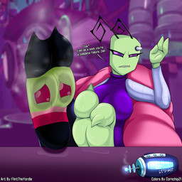 2_toes anthro bodily_fluids claws clothing clothing_transformation dialogue dirty dirty_clothing dirty_socks duo feet feet_up female foot_fetish foot_focus foot_on_table foot_play footwear furniture male male/female sock_fetish sock_transformation socks soles sweat sweaty_clothing sweaty_feet sweaty_footwear sweaty_socks table toe_claws toes transformation flinttheyordle invader_zim nickelodeon tak_(invader_zim) zim_(invader_zim) animate_inanimate living_sock hi_res