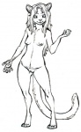 4_toes anthro biped breasts feet female front_view genitals looking_at_viewer nipples nude pussy slim small_breasts solo standing tail tiptoes toes wide_hips savannah_horrocks kalika felid mammal black_and_white low_res monochrome sketch