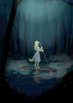 anthro blonde_hair bog clothing detailed_background dress female floppy_ears fog foggy_background fur grass green_eyes hair long_sleeves looking_up night oar outside paddleboard paws plant solo standing swamp tree water yellow_body yellow_fur zer0rebel4 discord_(app) telegram ambient_arthropod ambient_firefly ambient_insect arthropod beetle bird_dog canid canine canis domestic_dog elateroid firefly golden_retriever hunting_dog insect mammal retriever 2025 absurd_res detailed hi_res shaded