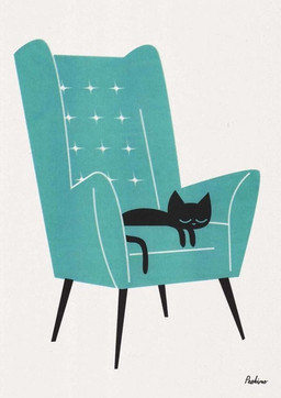 ambiguous_gender armchair black_body black_fur chair feral fur furniture mid-century_modern mid-century_modern_furniture not_furry on_chair pointy_ears simple_background sleeping solo tail peskimo domestic_cat felid feline felis mammal signature