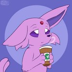 beverage cheek_tuft coffee container cup drinking facial_tuft floppy_ears hot_drink sipping solo steam tired tuft conditional_dnp pocketpaws nintendo pokemon eeveelution espeon generation_2_pokemon pokemon_(species) 2d_animation animated frame_by_frame short_playtime