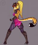 amber_eyes anthro armor black_spots blonde_hair butt clothing cosplay costume eyewear female fur goggles hair long_hair orange_body orange_fur solo spots white_body white_fur scorpdk blizzard_entertainment overwatch mihari widowmaker_(overwatch) cheetah felid feline mammal 2016