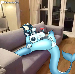 anthro balls beverage blue_nipples breasts furniture genitals gynomorph intersex nipple_dip nipples penis sofa solo spread_legs spreading palmarianfire nintendo pokemon palmarian palmoreon eeveelution generation_1_pokemon pokemon_(species) vaporeon hi_res