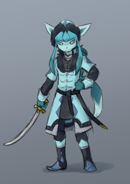 anthro anthrofied blue_body blue_fur blue_hair blue_sclera blue_tail bottomwear clothed clothing fingers footwear front_view fully_clothed fur grey_background hair hat headgear headwear holding_melee_weapon holding_object holding_sword holding_weapon looking_at_viewer male melee_weapon pokemorph shoes simple_background smile solo standing sword tail topwear weapon sealer4258 nintendo pokemon fan_character sealer_(sealer4258) eeveelution generation_4_pokemon glaceon pokemon_(species) 2024 absurd_res hi_res