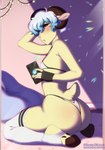 anthro blush bra butt clothed clothing crossdressing electronics femboy hooves horn legwear looking_at_viewer male panties phone scut_tail selfie short_tail solo stockings tail underwear bored_user bestboychiba bovid caprine mammal sheep hi_res