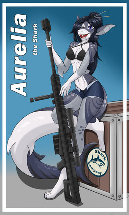 aurelia_(invz) blue_eyes bottomwear bra clothing female gun paws ranged_weapon rifle shorts sniper_rifle solo striped_body stripes underwear weapon invz animal_humanoid aquatic aquatic_humanoid fish fish_humanoid humanoid shark_humanoid 3:5 absurd_res hi_res