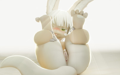 anthro bodily_fluids feet female genital_fluids genitals humanoid_genitalia humanoid_vulva legs_up smile solo vaginal_fluids vulva goalroy made_in_abyss nanachi 3d_(artwork) digital_media_(artwork) hi_res huge_filesize