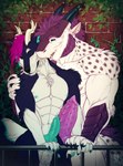 animal_genitalia animal_penis anthro anthro_on_anthro arm_tuft balls beard bite black_nose blue_body blue_eyes blue_fur blue_penis brick_wall canine_genitalia canine_penis duo erection eyes_closed facial_hair fangs fur genitals hair knot male male/male muscular muscular_anthro muscular_male neck_bite nude penis purple_hair purple_penis purple_spots ridged_penis short_hair shoulder_tuft spots teeth tuft wall_(structure) white_balls white_body white_fur riorix mythology canid canine dragon hybrid mammal mythological_creature mythological_scalie scalie hi_res