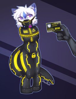 anthro barcode bdsm bondage bound card clothing collar drone dronesuit gag gas_mask id_card latex latex_clothing latex_skinsuit male mask muzzle_gag null_bulge restraints shock_collar skinsuit solo straitjacket tight_clothing warning_sign davyboi canid canine canis coyote mammal absurd_res hi_res