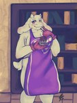 anthro apron apron_only clothing cupcake female food fur handwear horn long_ears mittens purple_eyes solo tail white_body white_fur visual-ease8528 undertale_(series) toriel boss_monster_(undertale) bovid caprine goat mammal 3:4 hi_res