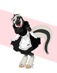 anthro black_body black_fur clothing female fluffy fluffy_tail fur hooves jewelry lipstick maid_uniform makeup multicolored_body multicolored_fur necklace slim solo tail uniform white_body white_fur sybervenn equid equine horse mammal absurd_res hi_res