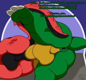 anal anal_penetration anthro anus backsack balls belly big_balls big_belly big_butt big_penis black_balls black_body butt claws dominant feet gaping gaping_anus genitals gold_balls gold_penis green_body homophobic_slur larger_dom long_tail lying male male/male male_penetrated male_penetrating male_penetrating_male multicolored_body on_side overweight overweight_anthro overweight_male penetration penile penile_penetration penis penis_in_ass perineum puffy_anus red_body sex size_difference slur small_tail smaller_penetrated spread_legs spreading tail tail_around_leg tail_around_partner text thick_thighs toe_claws vulgar waniiime donkey_kong_(series) nintendo jinni_(waniiime) king_k._rool alligator alligatorid crocodilian kremling reptile scalie english_text hi_res