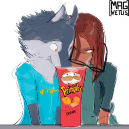 anthro clothed clothing container duo eyewear female fur glasses hair humor one_eye_closed shirt simple_background smile text topwear wearing_glasses magnetus illumination_entertainment pringles sing_(movie) porsha_crystal suki_lane canid canine canis domestic_dog hunting_dog mammal saluki sighthound wolf digital_media_(artwork) english_text hi_res sketch