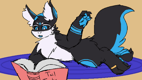 anthro black_body black_fur blue_body blue_fur blue_horn blue_pawpads blue_penis bodily_fluids book cock_transformation conjoined cum digit_ring duo ejaculation evil_grin feet fluffy fluffy_tail fur fur_markings genital_fluids genitals horn inner_ear_fluff jewelry loss_of_dexterity loss_of_speech male male/male markings multicolored_body multicolored_fur onomatopoeia pawpads penis poof_transformation ring role_reversal rug simple_background smile solo sound_effects tail text toe_ring toes tongue tongue_out transformation tuft upside_down_transformation white_body white_fur goat_boy9 shinywark mythology dragon furred_dragon furred_scalie mythological_creature mythological_scalie pushmi-pullyu scalie animated