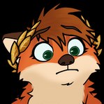 anthro brown_body brown_fur brown_hair fur green_eyes hair laurel_wreath male orange_body orange_fur solo white_body white_fur wide_eyed fuzzikayu arkos_(fuzzikayu) canid canine fox mammal red_fox true_fox 2022 alpha_channel digital_media_(artwork) low_res reaction_image