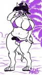 anthro balls big_breasts bikini black_penis breasts clothing eyewear fur genitals glasses gynomorph half-erect intersex navel penis slightly_chubby smile solo swimwear two-piece_swimsuit white_body white_fur eda blythe canid canine canis dingo mammal 2015 absurd_res hi_res