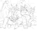 anthro arm_around_shoulder armor biped clothed clothing container cup duo eating food hair horn male open_mouth sitting talking_to_another wings zerofox1000 european_mythology mythology ruze tomei_(zerofox1000) dragon mythological_creature mythological_scalie scalie western_dragon 2015 monochrome signature