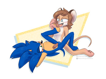 anal anal_penetration anthro balls blue_body blue_eyes blue_fur brown_hair duo erection feet foot_fetish foot_lick foot_play fur genitals glans green_eyes hair licking lying male male/male no_shoes nude on_back pawpads penetration penis pointy_ears round_ears smile tail tongue tongue_out specialstage sega sonic_the_hedgehog_(series) hazmat_(character) sonic_the_hedgehog eulipotyphlan hedgehog mammal mouse murid murine rodent