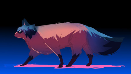blue_body blue_fur blue_hair brown_body brown_fur feral fur gradient_background hair nude quadruped simple_background solo walking polinagribova brand_new_animal studio_trigger michiru_kagemori canid canine mammal raccoon_dog tanuki 16:9 hi_res widescreen