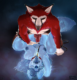 anthro beak big_breasts blue_body bodily_fluids breasts choose_your_own_adventure collar cum cum_on_body duo erection eyes_closed feathers female genital_fluids genitals glowing glowing_body humanoid_genitalia humanoid_penis interspecies leash leashed_collar male male/female nipples penis pull_out red_body red_feathers tail tongue tongue_out sepiaflux f.i.l.o.s. gavin_stien accipitrid accipitriform avian bearded_vulture bird canid canine fox hybrid mammal old_world_vulture vulture 2025 absurd_res hi_res story story_in_description