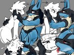ambiguous_gender anthro bodily_fluids clenched_teeth duo embarrassed eyes_closed face_lick fangs hair heart_symbol kissing licking male multicolored_body narrowed_eyes one_eye_closed red_eyes saliva simple_background spikes spikes_(anatomy) steam sweat tail teeth tongue tongue_out vein white_hair netchy_boo nintendo pokemon canid canine generation_4_pokemon human lucario mammal pokemon_(species) 2025 4:3 hi_res
