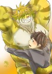 anthro duo grin hands_behind_head hug human_on_anthro interspecies male male/male muscular muscular_anthro muscular_male size_difference smile mknrhsm lifewonders tokyo_afterschool_summoners macan_(tas) protagonist_(tas) twink_protagonist_(tas) felid human mammal pantherine tiger hi_res