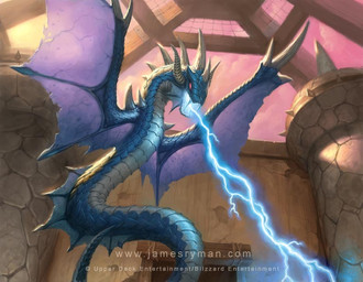ambiguous_gender blue_body blue_scales breath_powers building electricity electricity_breathing electricity_manipulation elemental_manipulation feral flying horn low-angle_view membrane_(anatomy) membranous_wings open_mouth scales sharp_teeth solo spread_wings teeth text tower wings james_ryman blizzard_entertainment mythology warcraft world_of_warcraft_trading_card_game dragon mythological_creature mythological_scalie scalie official_art url
