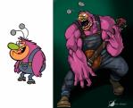 antennae_(anatomy) anthro banjo_(instrument) clothing fur green_nose male muscular muscular_anthro muscular_male musical_instrument open_mouth overalls pink_body pink_fur plucked_string_instrument solo string_instrument osmar-shotgun cartoon_network powerpuff_girls fuzzy_lumpkins monster 2014 absurd_res hi_res