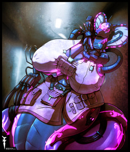 apode big_breasts breasts clothing cybernetics female huge_breasts hyper hyper_breasts legless machine markings purple_body serpentine dnp101 draconcopode naga reptile scalie snake hi_res