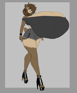 4_toes 5_fingers anthro big_breasts black_clothing black_nails black_topwear bottomwear breasts brown_body brown_fur brown_hair clothing colored_nails denim denim_bottomwear denim_clothing denim_shorts ear_piercing eyebrows facial_piercing feet female fingers footwear fur green_eyes grey_lips hair high_heels huge_breasts hyper hyper_breasts lip_piercing lips looking_at_viewer nails piercing platform_footwear platform_heels shoes shorts solo tail toes topwear thelazydreamer tenna_cale bear mammal 2025 hi_res
