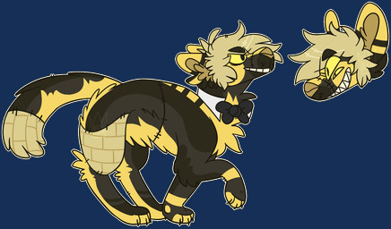 ambiguous_gender black_bow_tie black_claws bow_tie claws digitigrade feral feral_with_hair fur grey_body grey_fur hair inner_ear_fluff multi_eye outline paws shirt_collar simple_background smile snout solo surgical_suture tail tan_hair tan_inner_ear tan_inner_ear_fluff tan_nose teeth transparent_background tuft whisker_spots yellow_body yellow_eyes yellow_fur yellow_outline jaspering canid canine duskky mammal patchwork_creature 2017 alpha_channel digital_drawing_(artwork) digital_media_(artwork) flat_colors paint_tool_sai_(artwork)
