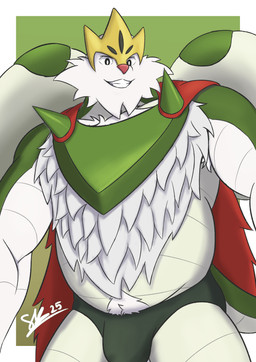 anthro armor beard belly body_hair chest_hair facial_hair hair male muscular muscular_male pubes solo standing senkey nintendo pokemon pokemon_legends_z-a generation_9_pokemon mega_chesnaught mega_evolution pokemon_(species) absurd_res hi_res