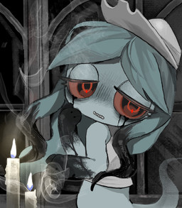 black_blood blood bodily_fluids candle colored_blood female narrowed_eyes not_furry smoke solo unusual_blood unusual_bodily_fluids 39_taro0 blushcrunch_studio dandy's_world roblox connie_(dandy's_world) t.connie_(dandy's_world) ghost humanoid spirit twisted_(dandy's_world) absurd_res hi_res