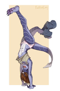 abs anthro biped breasts bulge claws clothed clothed_anthro clothed_gynomorph clothed_intersex clothing feet fingers fur gynomorph hair intersex looking_at_viewer navel paws smile solo tail teeth toes tongue katfishcom unknown_species 2026 digital_drawing_(artwork) digital_media_(artwork) hi_res