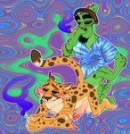 all_fours anthro bodily_fluids cum doggystyle drugs duo foreskin from_behind_position fur genital_fluids genitals green_body green_scales half-closed_eyes humanoid_genitalia humanoid_penis interspecies lube male male/male marijuana narrowed_eyes penis psychedelic scales sex smoke yellow_body yellow_fur anonymous_artist rilgarian activision ratchet_and_clank sony_corporation sony_interactive_entertainment spyro_reignited_trilogy spyro_the_dragon hunter_(spyro) skidd_mcmarx alien alien_humanoid cheetah felid feline humanoid mammal reptile scalie hi_res