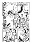 anthro areola balls big_breasts breasts comic dialogue english_text equid equine erect_nipples erection felid female frottage genitals group hi_res karno male male/female male/male mammal monochrome navel nipples pantherine penile penis pussy sex stripes text tiger zebra